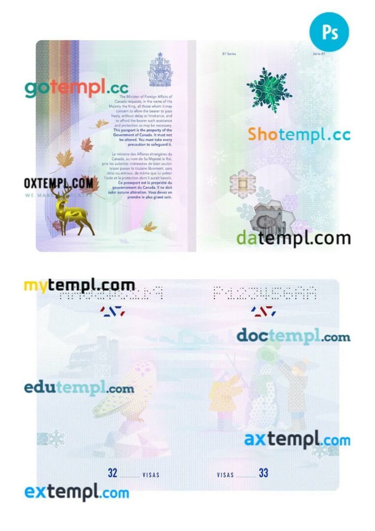Canada passport other pages PSD templates
