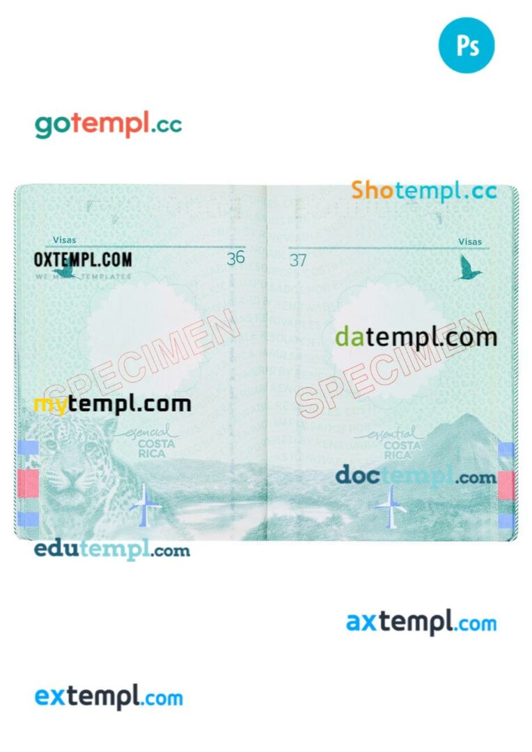 Costa Rica passport other pages PSD templates
