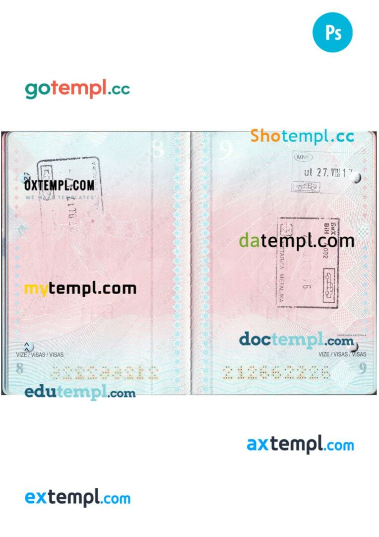 Croatia passport other pages PSD templates
