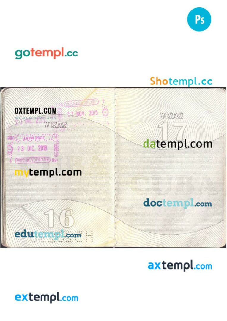 Cuba passport other pages PSD templates