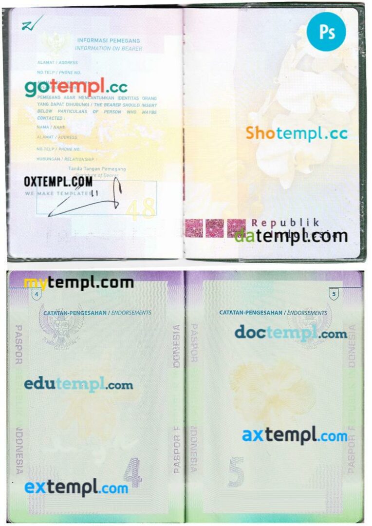 Indonesia passport other pages PSD templates