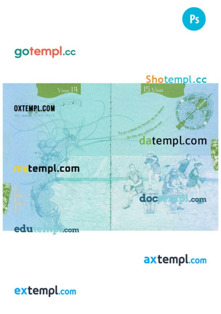 Ireland passport other pages PSD templates
