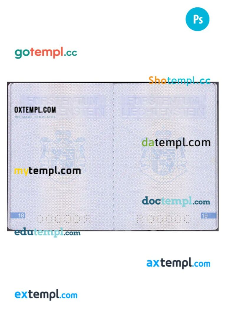 Liechtenstein passport other pages PSD templates