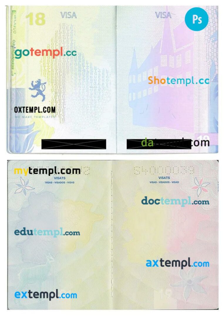 Luxembourg passport other pages PSD templates