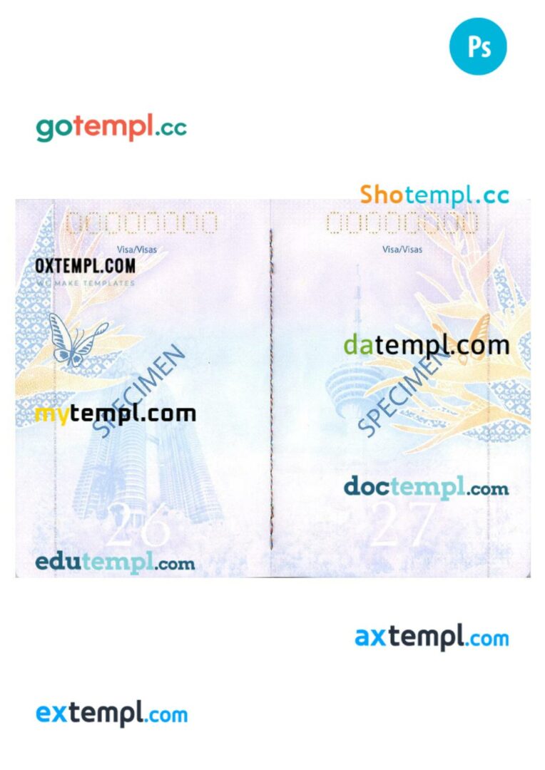 Malaysia passport visa pages PSD templates