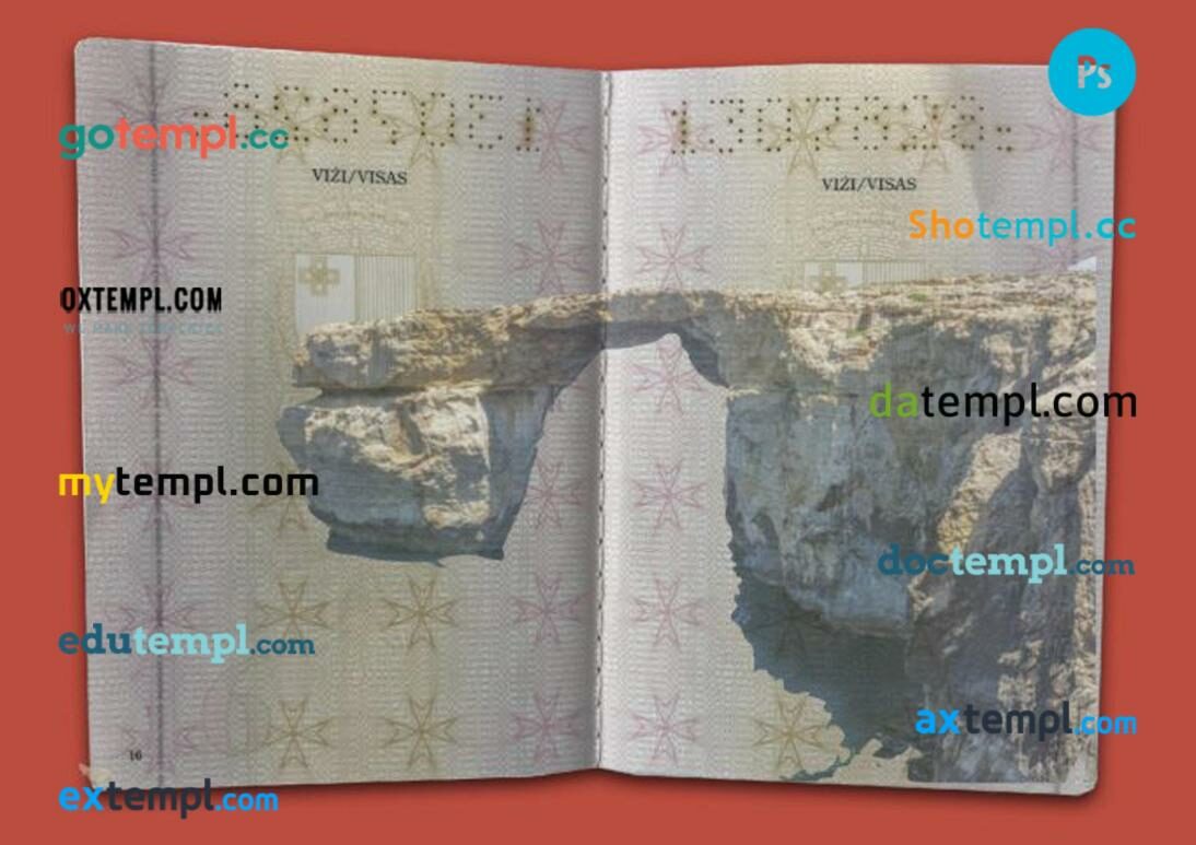 Malta passport visa pages PSD templates