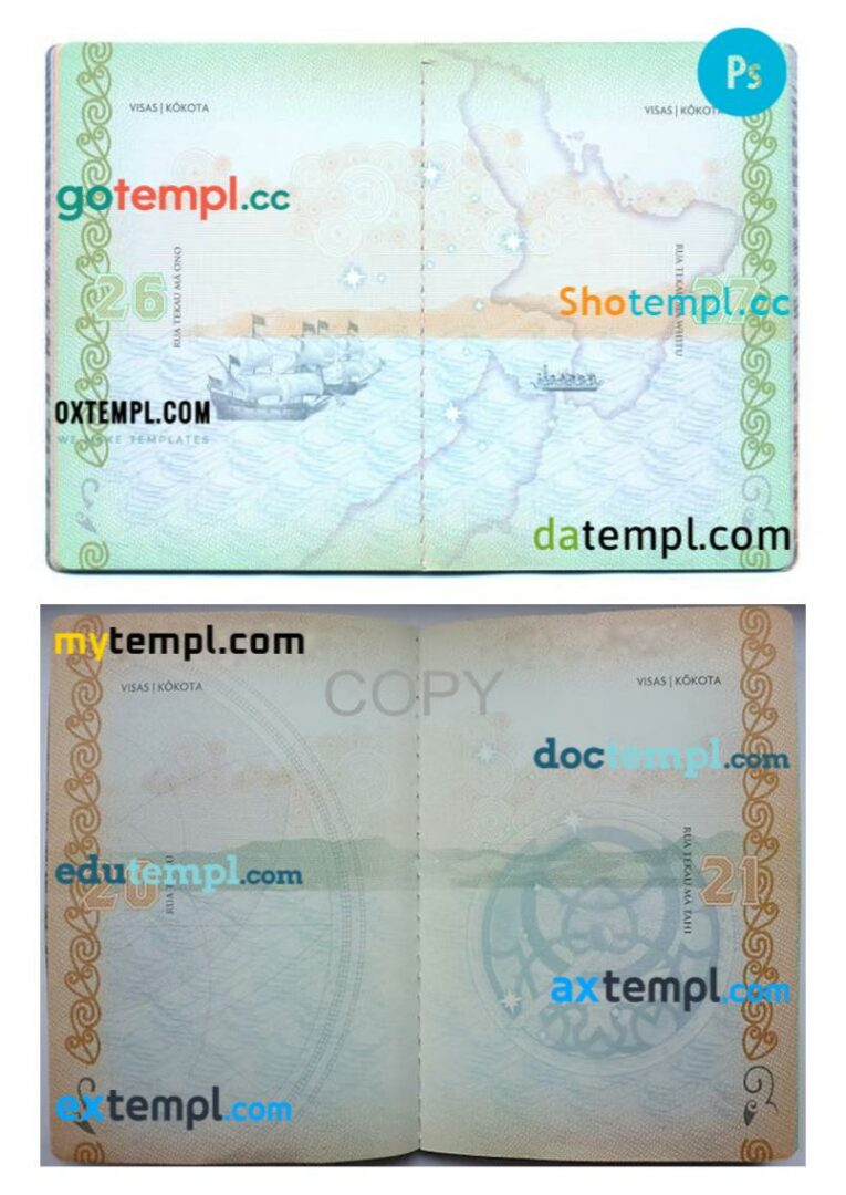 New Zealand passport visa pages PSD templates