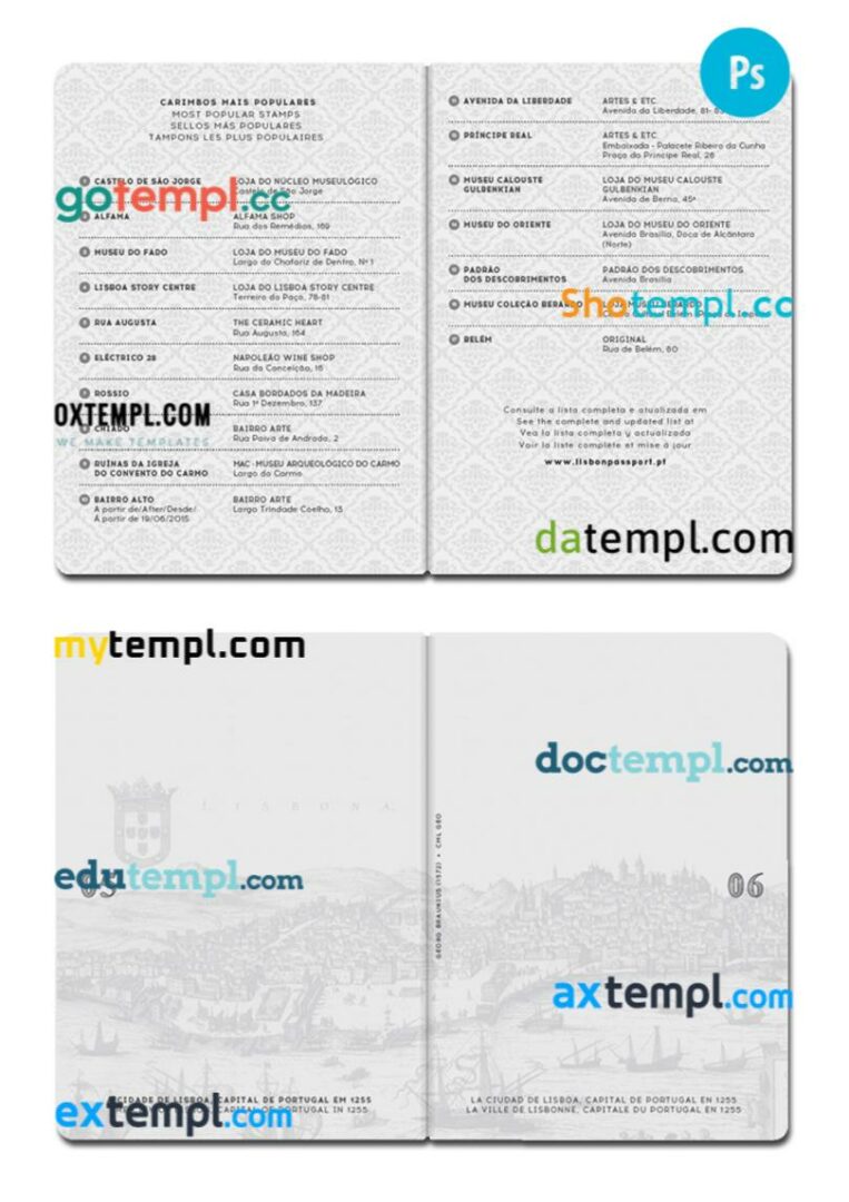 Portugal passport other pages PSD templates