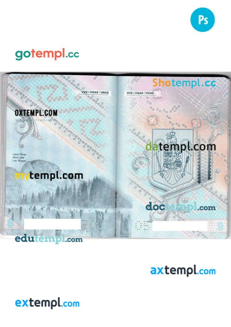 Romania passport other pages PSD templates