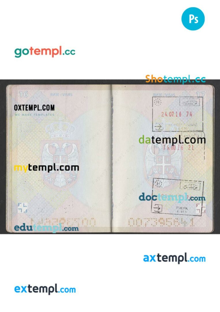 Serbia passport visa pages PSD templates