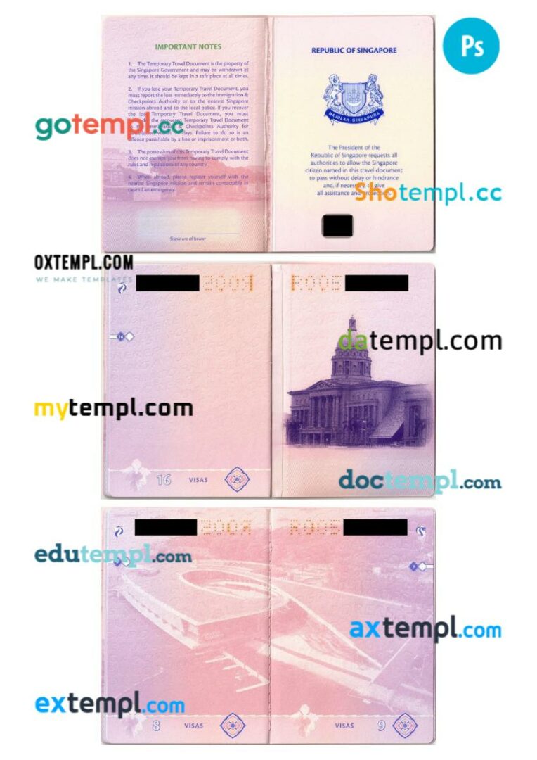 Singapore passport other pages PSD templates