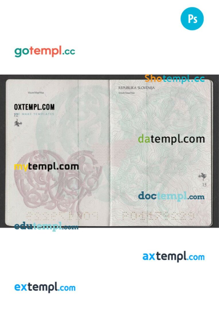 Slovenia passport visa pages PSD templates