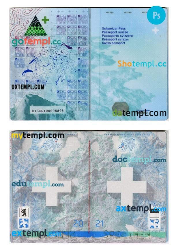 Switzerland passport other pages PSD templates