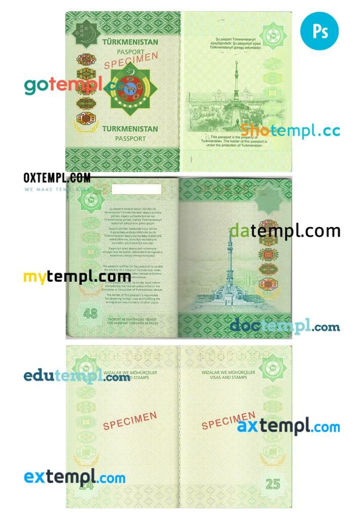 Turkmenistan passport other pages PSD templates
