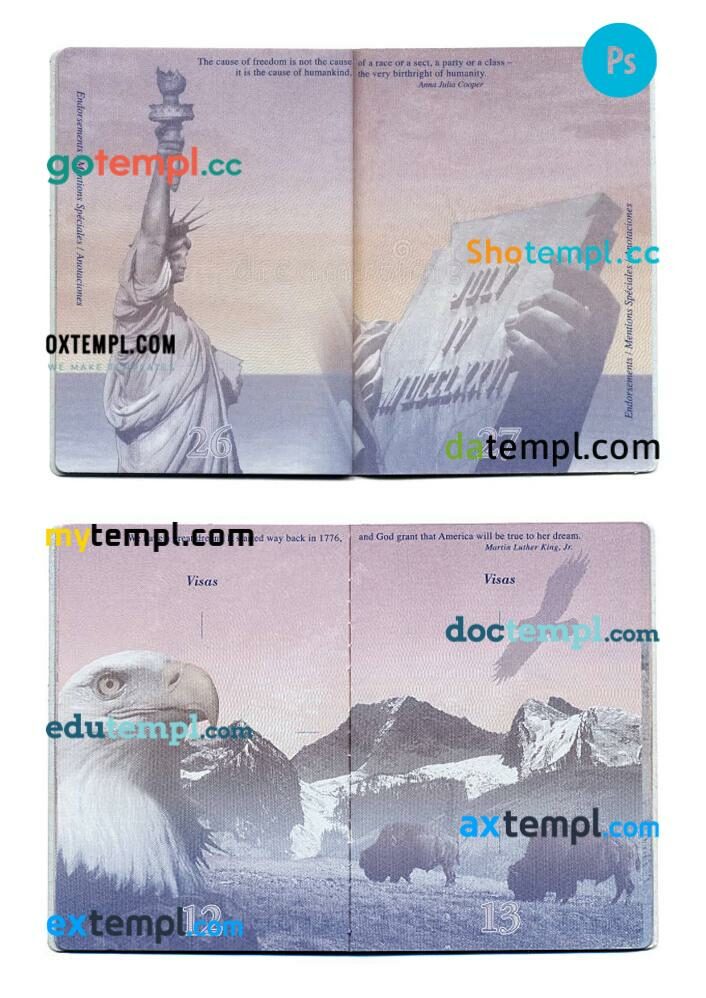USA passport other pages PSD templates