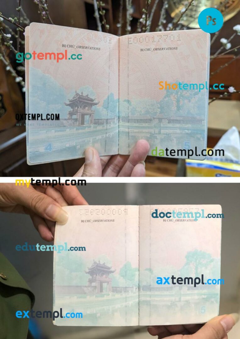 Vietnam passport other pages photolook version PSD templates