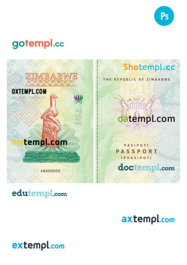 Zimbabwe passport other pages PSD templates