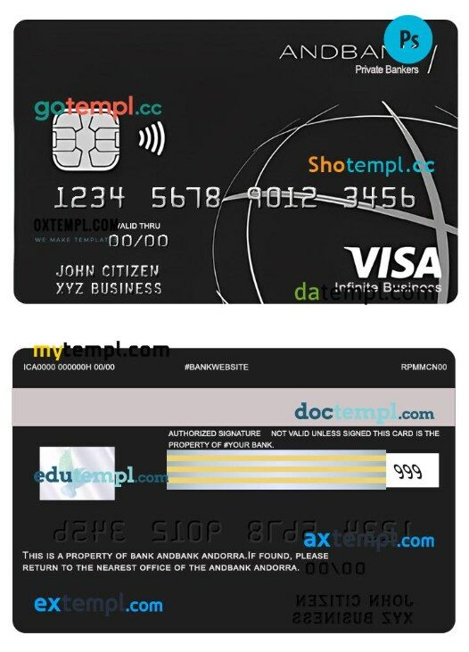 Andorra Andbank Business visa Infinite card template in PSD format