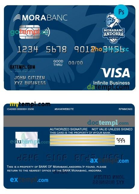 Andorra Morabank Visa Infinite Business card template in PSD format