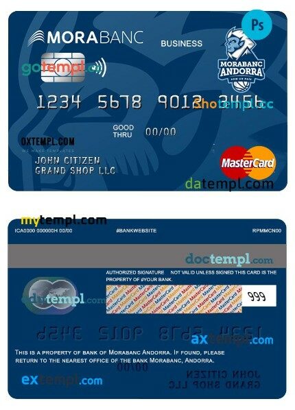 Andorra Morabank business mastercard template in PSD format