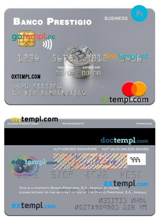 Angola Banco Prestigio, S.A. business corporate mastercard template in PSD format
