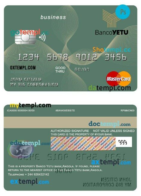 Angola Banco Yetu bank business mastercard template in PSD format