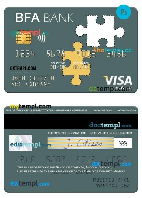 Angola Banco de Fomento visa business card template in PSD format
