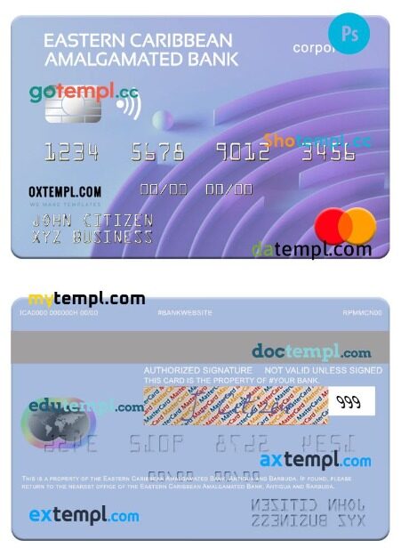 Antigua and Barbuda Eastern Caribbean Amalgamated Bank mastercard template in PSD format