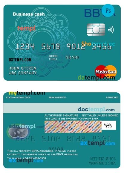 Argentina BBVA bank mastercard business cash template in PSD format