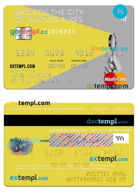 Argentina Bank of the City of Buenos Aires business mastercard template in PSD format