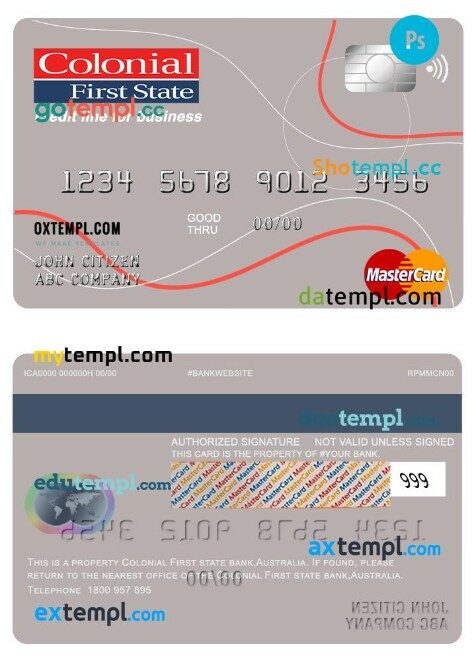 Australia Colonial first state bank business credit mastercard template in PSD format