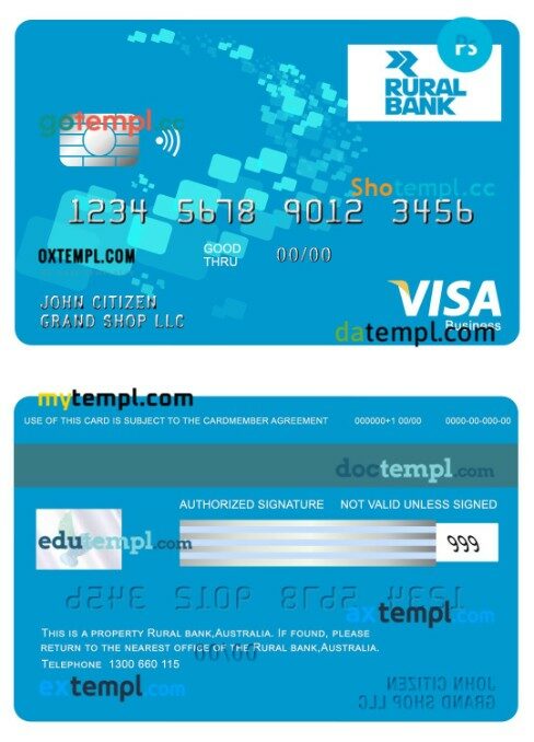 Australia Rural bank visa business card template in PSD format