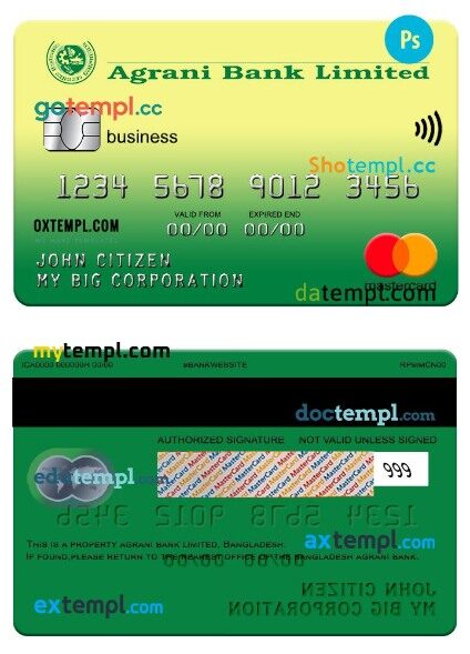 Bangladesh Agrani bank business Mastercard template in PSD format