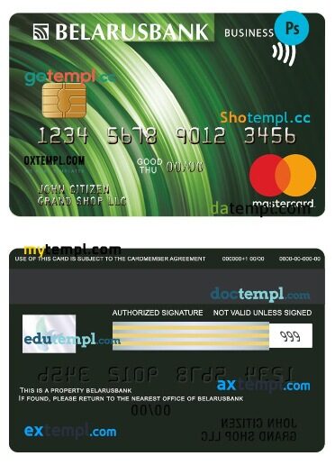 Belarus bank business mastercard template in PSD format