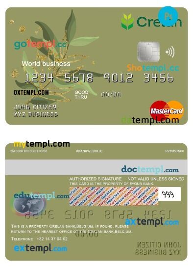 Belgium Crelan world business mastercard template in PSD format