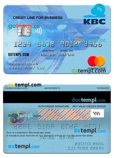 Belgium KBC bank business credit mastercard template in PSD format