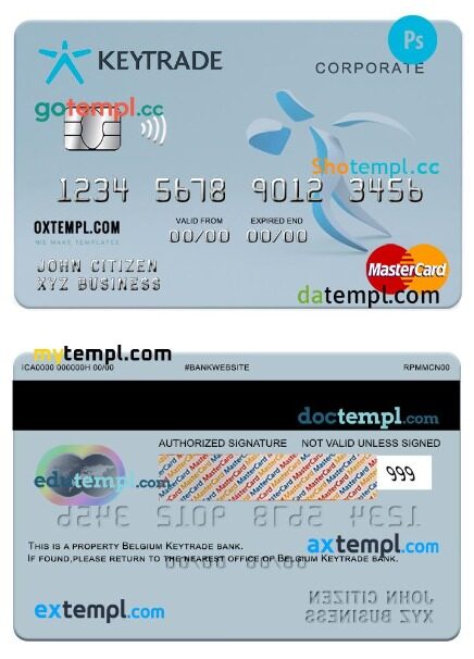 Belgium Keytrade bank corporate mastercard template in PSD format