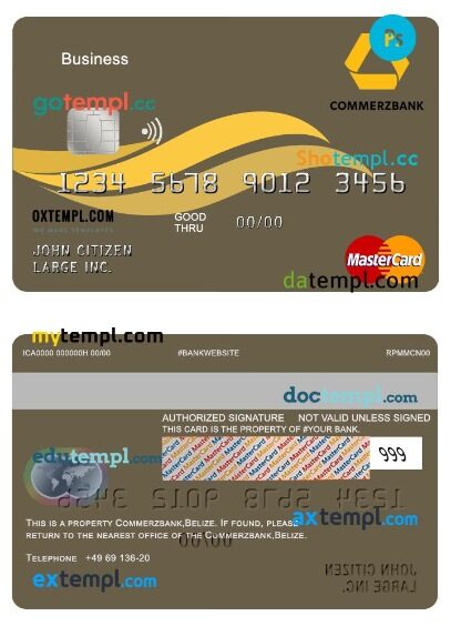 Belize Commerzbank business mastercard template in PSD format