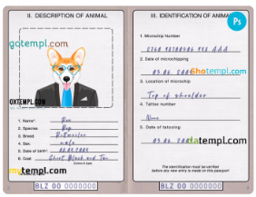 free download Belizean dog (animal, pet) passport PSD example, completely editable