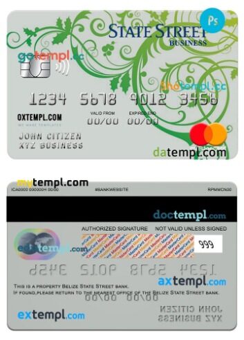 Belize State Street bank business mastercard template in PSD format