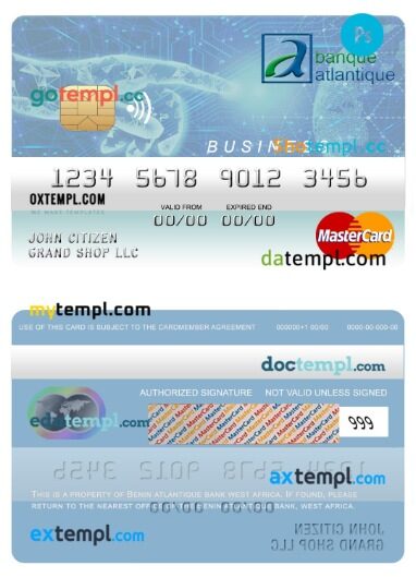 Benin Atlantique bank business mastercard template in PSD format