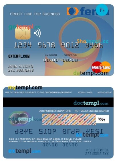 Benin Fema bank business credit mastercard template in PSD format