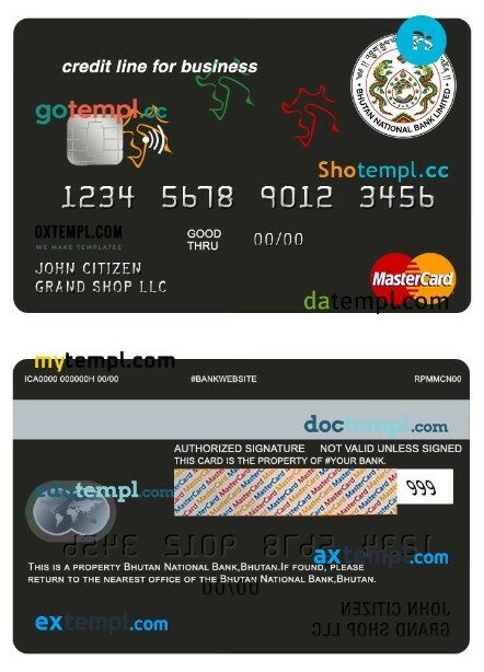 Bhutan National bank Bhutan business credit mastercard template in PSD format