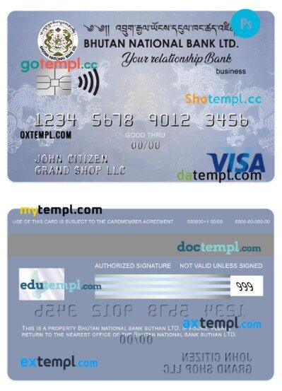 Bhutan National bank LTD visa business card template in PSD format