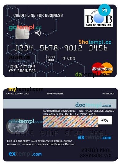Bhutan bank of Bhutan business credit mastercard template in PSD format
