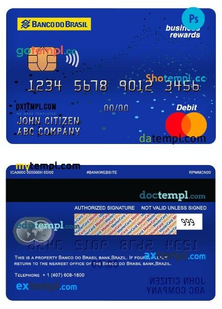 Brazil Banco do Brasil bank business rewards mastercard template in PSD format