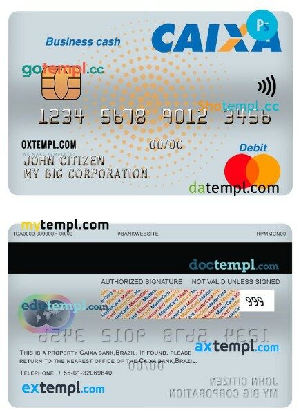 Brazil Caixa bank debit business cash mastercard template in PSD format