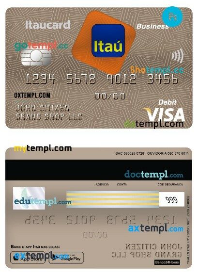 Brazil Itaú Bank business debit mastercard template in PSD format