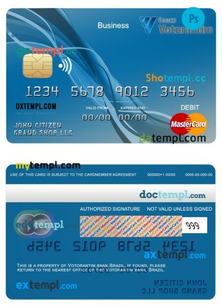 Brazil Votorantim bank business mastercard template in PSD format