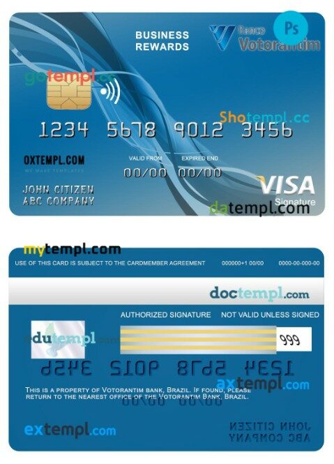 Brazil Votorantim bank business rewards visa signature card template in PSD format